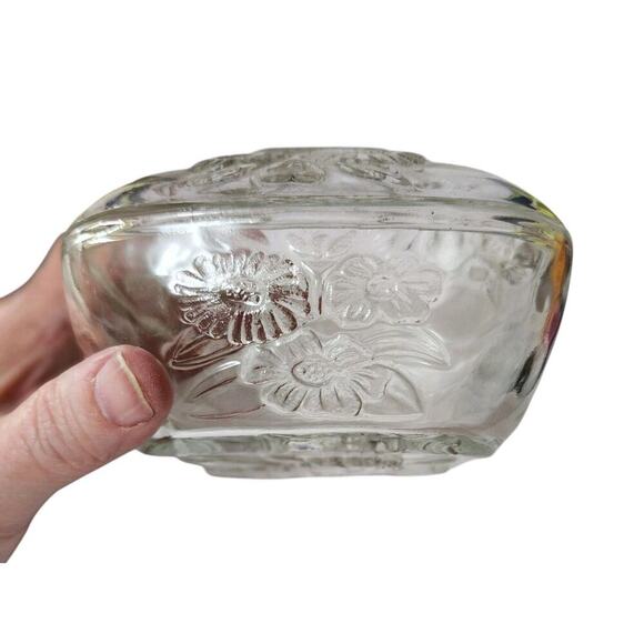 Vintage Square Glass Floral Daisy Candy Trinket Dish w/Lid - Picture 4 of 5